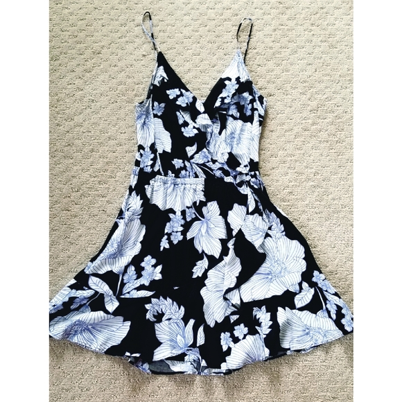 Express Floral Ruffle Wrap Mini Dress - Picture 2 of 6